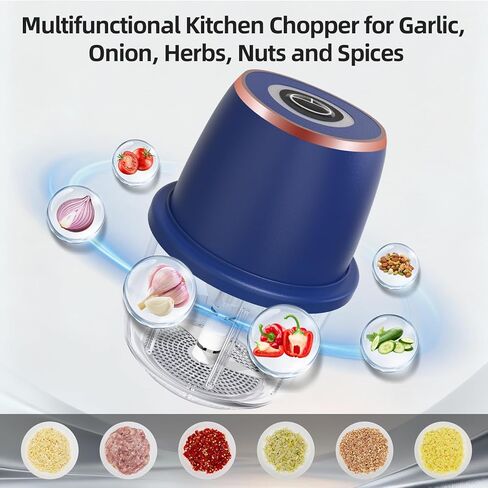 Electric Garlic Chopper, Mini Food Processor & Vegetable Chopper, 350ml Portable Cordless USB Rechargeable Garlic Chopper, Powerful Chopper for Onion, Herb, Nut, Easy to Clean Glass Container（Blue） in Saudi Arabia