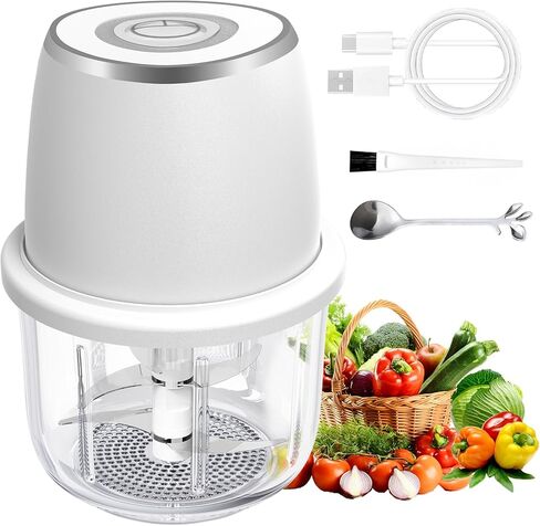 Electric Garlic Chopper, Mini Food Processor & Vegetable Chopper, 350ml Portable Cordless USB Rechargeable Garlic Chopper, Powerful Chopper for Onion, Herb, Nut, Easy to Clean Glass Container（Blue） in Saudi Arabia