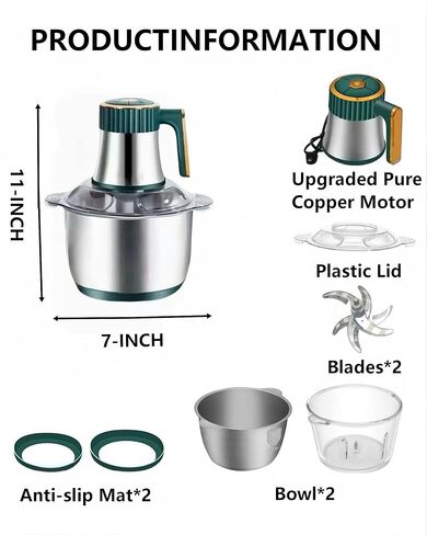 Food Processor, 5-Speed Food Cutting Meat Grinder, Equipped With 12 Cups Of Stainless Steel And 12 Cups Of Glass Bowls, Suitable For Mixing Dough, Meat, Vegetables, Etc., 2 Sets Of Blades in Kuwait