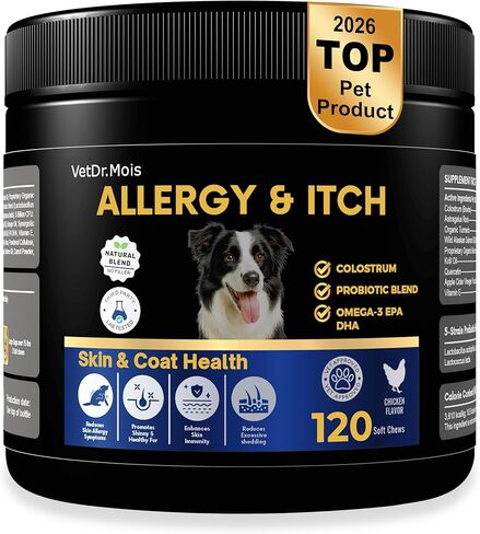 Dog Allergy Itch Relief Chews Supplement – Itchy Skin, Hot Spot & Dry Skin Support for Paw Licking, Anti-Itch Allergy Chews with Fish Oil, Colostrum & Probiotics – 120 Ct in Kuwait