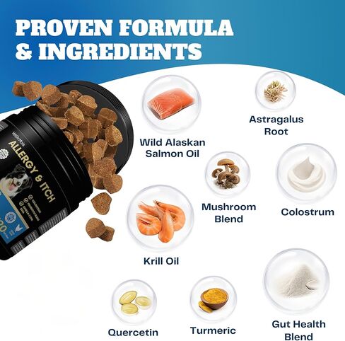 Dog Allergy Itch Relief Chews Supplement – Itchy Skin, Hot Spot & Dry Skin Support for Paw Licking, Anti-Itch Allergy Chews with Fish Oil, Colostrum & Probiotics – 120 Ct in Kuwait