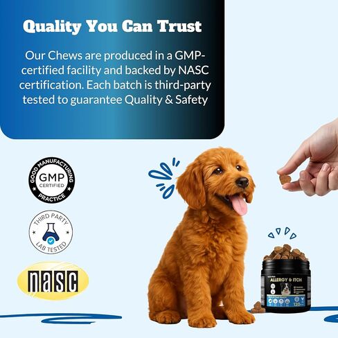 Dog Allergy Itch Relief Chews Supplement – Itchy Skin, Hot Spot & Dry Skin Support for Paw Licking, Anti-Itch Allergy Chews with Fish Oil, Colostrum & Probiotics – 120 Ct in Kuwait