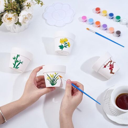 WEBEEDY 4 Sets DIY Ceramic Succulent Pots Paint Kit for Adults Beginner DIY Paintable Ceramics Pots with Butterfly Flower Stencils, Paints, Brushes, Palettes Paint Your Own Pots for Home Decor in Saudi Arabia