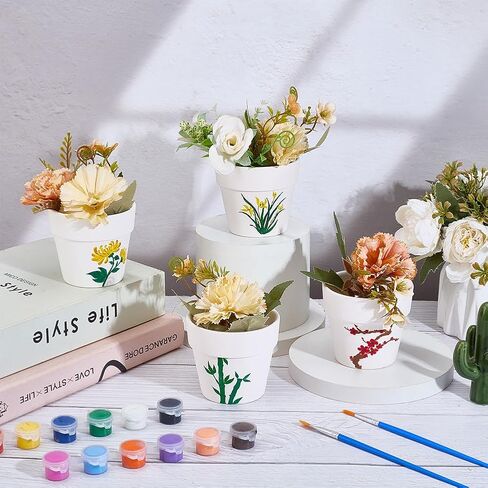 WEBEEDY 4 Sets DIY Ceramic Succulent Pots Paint Kit for Adults Beginner DIY Paintable Ceramics Pots with Butterfly Flower Stencils, Paints, Brushes, Palettes Paint Your Own Pots for Home Decor in Saudi Arabia