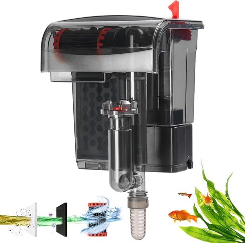 Small Fish Tank Filter, Hang On Back Aquarium Filter, Quiet Adjustable Flow Expandable Hose for 3-25 Gal, 3-Stage Filtration System with Surface Skimmer for Circulation and Aeration, 93GPH 5W in Saudi Arabia