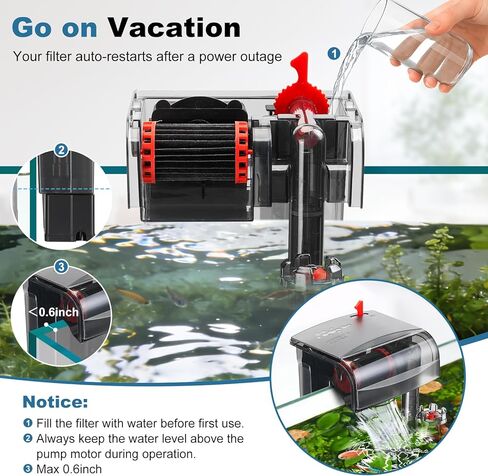Small Fish Tank Filter, Hang On Back Aquarium Filter, Quiet Adjustable Flow Expandable Hose for 3-25 Gal, 3-Stage Filtration System with Surface Skimmer for Circulation and Aeration, 93GPH 5W in Saudi Arabia