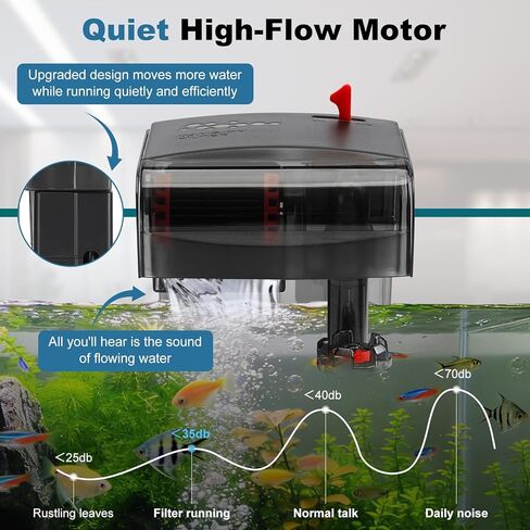 Small Fish Tank Filter, Hang On Back Aquarium Filter, Quiet Adjustable Flow Expandable Hose for 3-25 Gal, 3-Stage Filtration System with Surface Skimmer for Circulation and Aeration, 93GPH 5W in Saudi Arabia