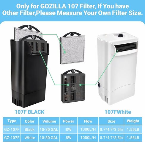GOZILLA Aquarium Filter Cartridges,Fish Tank Filters Accessories Set,Turtle Tank Filter Replacement Includes 8 Filter Cartridges and 2 Filter Boxes.Only Suit for GZ-107 Low Water Level Tank Filter. in Saudi Arabia