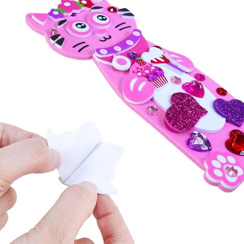 Winlyn 24 Sets Valentine's Day Cat Ornaments Decorations DIY Valentine Kitten Craft Kits Foam Bookmark with Heart Cat Valentine Stickers for Kids School Classroom Activities Party Favors Gift Exchange in Saudi Arabia