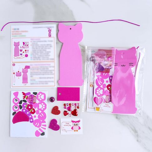 Winlyn 24 Sets Valentine's Day Cat Ornaments Decorations DIY Valentine Kitten Craft Kits Foam Bookmark with Heart Cat Valentine Stickers for Kids School Classroom Activities Party Favors Gift Exchange in Saudi Arabia