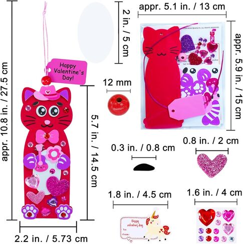 Winlyn 24 Sets Valentine's Day Cat Ornaments Decorations DIY Valentine Kitten Craft Kits Foam Bookmark with Heart Cat Valentine Stickers for Kids School Classroom Activities Party Favors Gift Exchange in Saudi Arabia