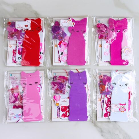 Winlyn 24 Sets Valentine's Day Cat Ornaments Decorations DIY Valentine Kitten Craft Kits Foam Bookmark with Heart Cat Valentine Stickers for Kids School Classroom Activities Party Favors Gift Exchange in Saudi Arabia