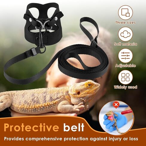 3 Pack Bearded Dragon Harness and Leash Set Adjustable Soft Leather Lizard Harness 3 Sizes with Leash for Bearded Dragon Lizard Squirrel in Saudi Arabia