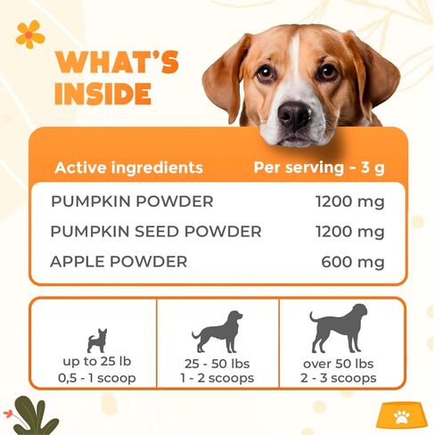 Organic Pumpkin for Dogs & Cats (8.82 oz) - Pumpkin Powder Including Seed & Apple - Supports Stool & Gut Health - Use on Food as Dog Fiber Supplement or Mix with Water for Puree in Saudi Arabia