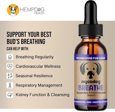 MycoDog Breathe - Respiratory Support Supplement for Dogs - Breathing Comfort & Airway Health - French Bulldogs, Pugs, & Flat-Faced Breeds - Natural Mushroom and Ashwagandha Drops - 2 oz in Saudi Arabia