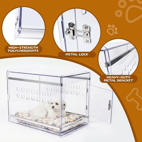 Dog Crate Furniture, Clear Indoor Dog Kennel for Small to Medium Dog, Durable Crack-Resistant PC Polycarbonate Pet Kennel, Lockable & Ventilated, Modern Dog Crate End Table,21.6"Lx15.7"Wx17.7"H in Saudi Arabia