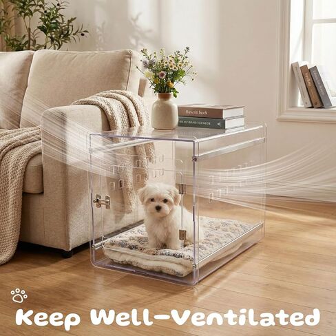Dog Crate Furniture, Clear Indoor Dog Kennel for Small to Medium Dog, Durable Crack-Resistant PC Polycarbonate Pet Kennel, Lockable & Ventilated, Modern Dog Crate End Table,21.6"Lx15.7"Wx17.7"H in Saudi Arabia