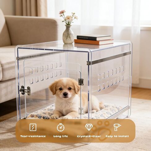 Dog Crate Furniture, Clear Indoor Dog Kennel for Small to Medium Dog, Durable Crack-Resistant PC Polycarbonate Pet Kennel, Lockable & Ventilated, Modern Dog Crate End Table,21.6"Lx15.7"Wx17.7"H in Saudi Arabia