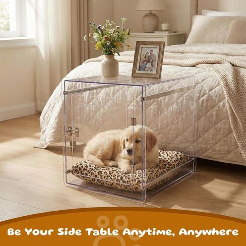 Dog Crate Furniture, Clear Indoor Dog Kennel for Small to Medium Dog, Durable Crack-Resistant PC Polycarbonate Pet Kennel, Lockable & Ventilated, Modern Dog Crate End Table,21.6"Lx15.7"Wx17.7"H in Saudi Arabia