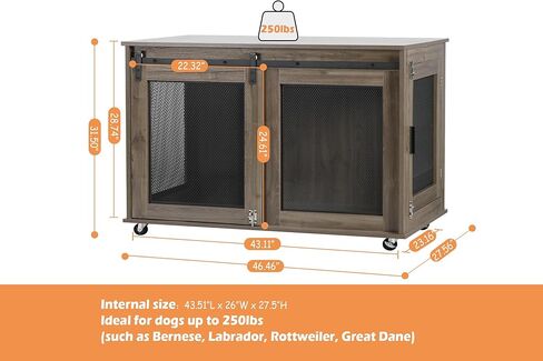 LINLUX 47 Inch XL Dog Crate Furniture, Wooden Heavy Duty Dog Kennel Indoor, Decorative Dog Cage Table for Extra Large Dogs, with Sliding Doors, Wheels and Flip-top Plate in Saudi Arabia