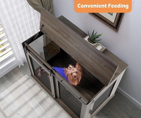 LINLUX 47 Inch XL Dog Crate Furniture, Wooden Heavy Duty Dog Kennel Indoor, Decorative Dog Cage Table for Extra Large Dogs, with Sliding Doors, Wheels and Flip-top Plate in Saudi Arabia