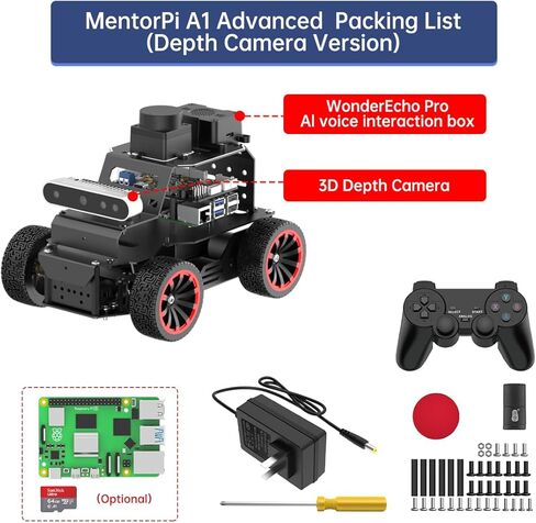 سيارة روبوت HIWONDER مع نماذج ChatGPT كبيرة AI، وكاميرا عمق ثلاثية الأبعاد، هيكل Ackermann Chassis ROS2-HUMBLE Lidar SLAM، الملاحة ورسم خرائط القيادة الذاتية، MentorPi A1 مجموعة متقدمة مع Raspberry Pi5 8GB in Kuwait