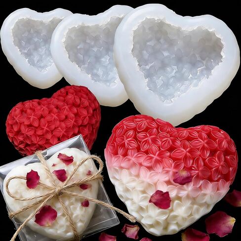 3PCS Heart Shape Silicone Candle Molds Heart Silicone Mold for Candle Making Valentine's Day Candle Making Mould Hearts Soap Silicone Molds DIY Craft Resin Mold for Candles Soap Clay Craft Epoxy Resin in Saudi Arabia