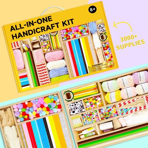 Fusihey Craft Supplies for Kids – Kids Craft Kit Box with 3000+ Pieces, Arts and Crafts Kit for Kids Ages 4‑8 & 8‑12, Storage Craft Box for Girls Boys, Bulk Art Materials Set Gift in Saudi Arabia