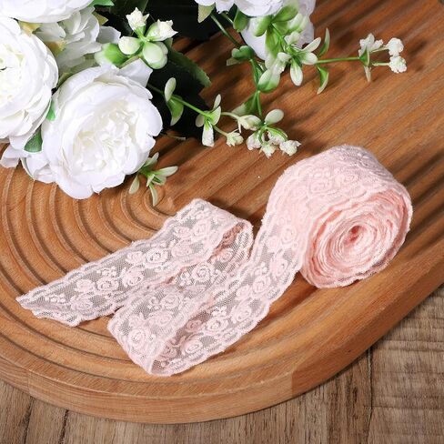 شريط دانتيل وردي فاتح، أشرطة دانتيل للحرف اليدوية، شريط زهور 1.3 بوصة، تشذيب وردي للخياطة اليدوية اليدوية لتغليف أشرطة زهور الزفاف وحفلات أعياد الميلاد، 6 ياردات in Kuwait