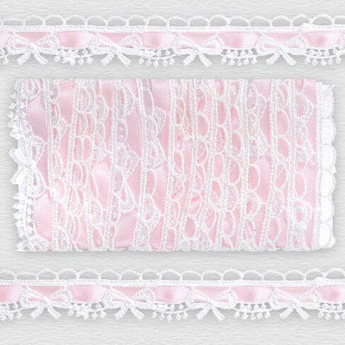 Pink Lace Trim 2 Yards White Bow Lace Ribbon Vintage Pink Ribbon Trim for Sewing for DIY Packaging, Wedding Decorations, Party Decorations, Bouquet Wrapping, Sewing Accessories in Saudi Arabia