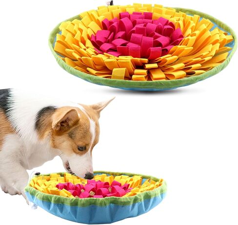 Snuffle Mat for Dogs, Adjustable Interactive Puzzl-e to-y Slow Feeder, Encourages Natural Foraging Skills, Pet Enrichment Toys for Small to Large Dogs, Reduce Anxiety, Boredom (Blue+Yellow) in Saudi Arabia