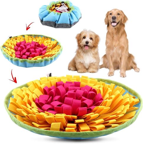 Snuffle Mat for Dogs, Adjustable Interactive Puzzl-e to-y Slow Feeder, Encourages Natural Foraging Skills, Pet Enrichment Toys for Small to Large Dogs, Reduce Anxiety, Boredom (Blue+Yellow) in Saudi Arabia