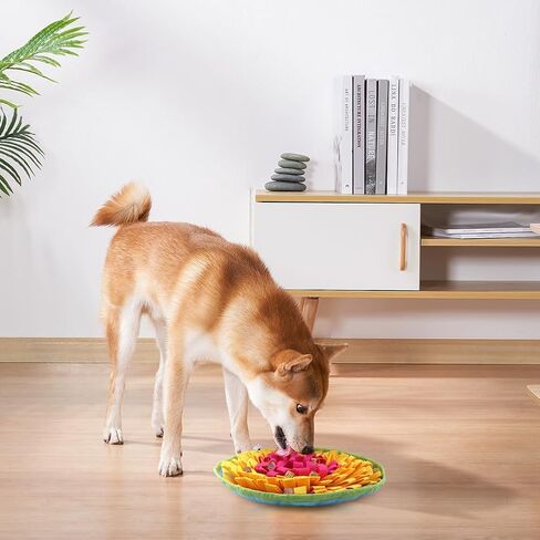 Snuffle Mat for Dogs, Adjustable Interactive Puzzl-e to-y Slow Feeder, Encourages Natural Foraging Skills, Pet Enrichment Toys for Small to Large Dogs, Reduce Anxiety, Boredom (Blue+Yellow) in Saudi Arabia
