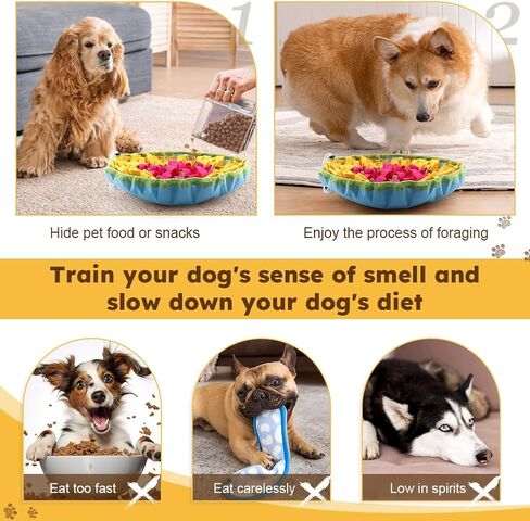 Snuffle Mat for Dogs, Adjustable Interactive Puzzl-e to-y Slow Feeder, Encourages Natural Foraging Skills, Pet Enrichment Toys for Small to Large Dogs, Reduce Anxiety, Boredom (Blue+Yellow) in Saudi Arabia