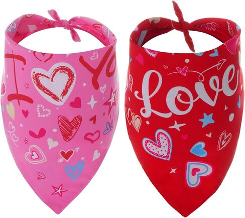 Valentines Dog Bandana, 2 Pcs Pink Dog Bandana, Red Dog Bandanas, Double Sided Printing Dog Valentines Bandana for Small Medium Large Dogs in Saudi Arabia