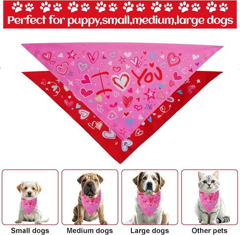 Valentines Dog Bandana, 2 Pcs Pink Dog Bandana, Red Dog Bandanas, Double Sided Printing Dog Valentines Bandana for Small Medium Large Dogs in Saudi Arabia