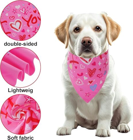 Valentines Dog Bandana, 2 Pcs Pink Dog Bandana, Red Dog Bandanas, Double Sided Printing Dog Valentines Bandana for Small Medium Large Dogs in Saudi Arabia