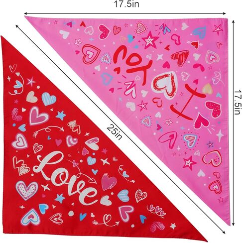 Valentines Dog Bandana, 2 Pcs Pink Dog Bandana, Red Dog Bandanas, Double Sided Printing Dog Valentines Bandana for Small Medium Large Dogs in Saudi Arabia