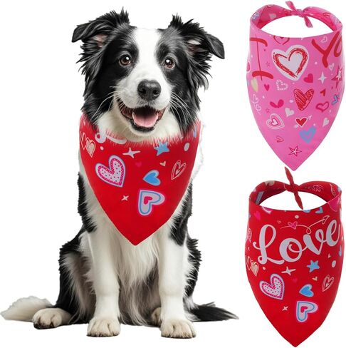 Valentines Dog Bandana, 2 Pcs Pink Dog Bandana, Red Dog Bandanas, Double Sided Printing Dog Valentines Bandana for Small Medium Large Dogs in Saudi Arabia