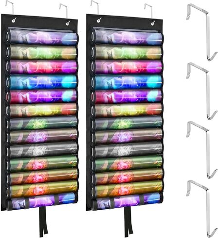 2Pcs Hanging Playmat Tube Storage Bag - Wall-Mount Game Mat Holder with 26 Transparent PVC Slots, 4 Hooks, Dustproof for TCG/RPG/MTG Mats (Black) in Kuwait