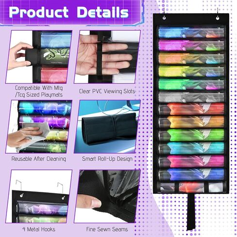 2Pcs Hanging Playmat Tube Storage Bag - Wall-Mount Game Mat Holder with 26 Transparent PVC Slots, 4 Hooks, Dustproof for TCG/RPG/MTG Mats (Black) in Kuwait