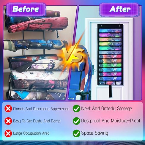 2Pcs Hanging Playmat Tube Storage Bag - Wall-Mount Game Mat Holder with 26 Transparent PVC Slots, 4 Hooks, Dustproof for TCG/RPG/MTG Mats (Black) in Kuwait