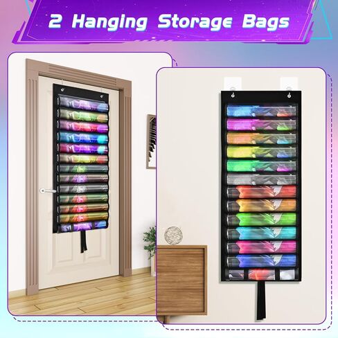 2Pcs Hanging Playmat Tube Storage Bag - Wall-Mount Game Mat Holder with 26 Transparent PVC Slots, 4 Hooks, Dustproof for TCG/RPG/MTG Mats (Black) in Kuwait