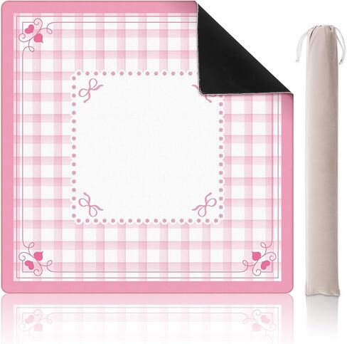 JarThenaAMCS عيد الحب الوردي القوس منقوشة جونغ حصيرة مع حقيبة حمل 31.5 "× 31.5" Preppy Coquette الجدول حصيرة عدم الانزلاق لعبة غطاء الطاولة لألعاب لوحة البطاقة والبلاط in Saudi Arabia