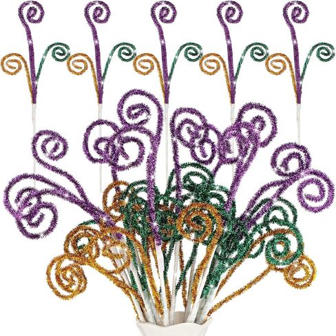 Suncalla 12 Pcs Mardi Gras Picks Decoration 16" Glitter Purple Green and Gold Floral Picks and Sprays Artificial Berry Stems Curly Sticks Branches for Carnaval Party Table Ornaments(Classic Style) in Saudi Arabia