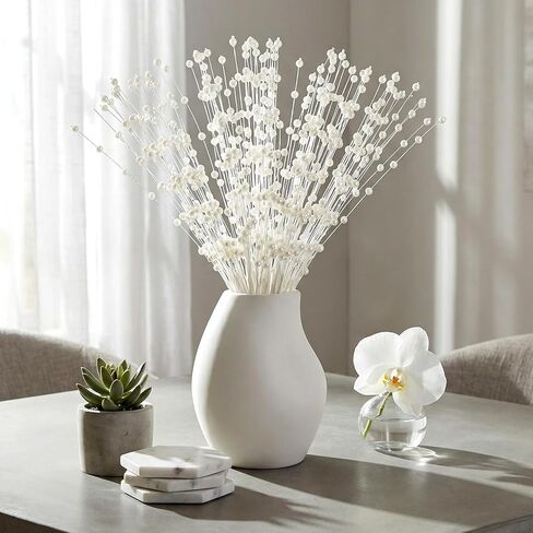 50 Pcs Pearl Floral Picks Pearl Bouquets 4mm Bead String Garland Floral Beaded Spray Filler Arrangements Christmas Tree Picks Wedding Decor (Beige) in Kuwait