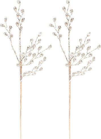 2pcs Artificial Bouquets with Bead Drop Crystal Flower Acrylic Stem DIY Wreath Crafts Christmas Berry Stem Fake Picks Branches Vase Fillers for Wedding Birthday Party Decoration in Saudi Arabia