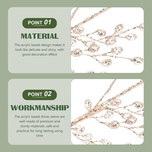 2pcs Artificial Bouquets with Bead Drop Crystal Flower Acrylic Stem DIY Wreath Crafts Christmas Berry Stem Fake Picks Branches Vase Fillers for Wedding Birthday Party Decoration in Saudi Arabia