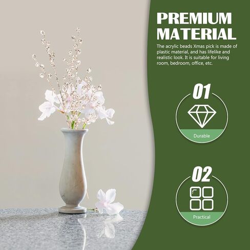 2pcs Artificial Bouquets with Bead Drop Crystal Flower Acrylic Stem DIY Wreath Crafts Christmas Berry Stem Fake Picks Branches Vase Fillers for Wedding Birthday Party Decoration in Saudi Arabia