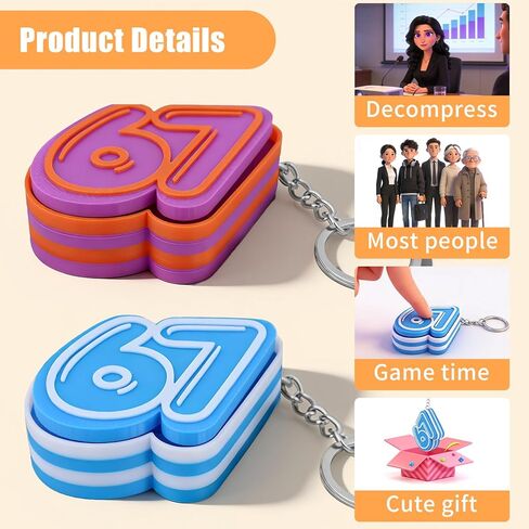2PCS - Fidget Keychain, 67 Keychain, 67 Toy, 3D Printed Sensory Clicker Keychain Fidget Clicker Toys for Adults, Boost Focus & Calm Anxiety at Work, Travel – Ideal Stress-Relief Gift in Kuwait
